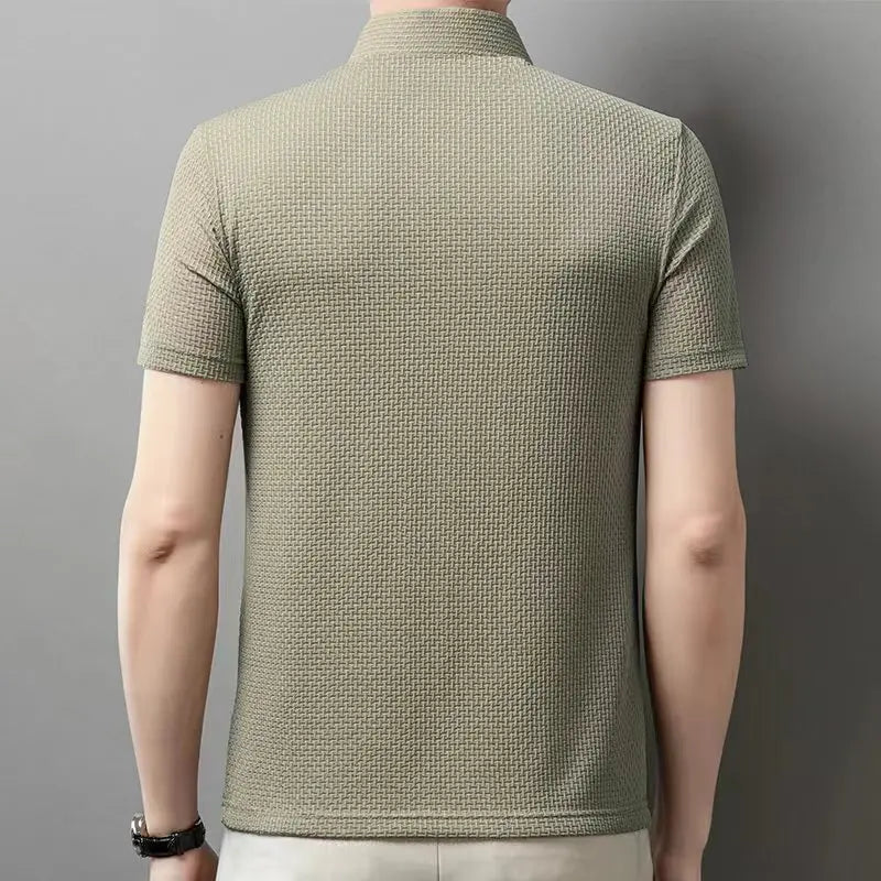 Men's Textured Knit Polo – Breathable Business Casual