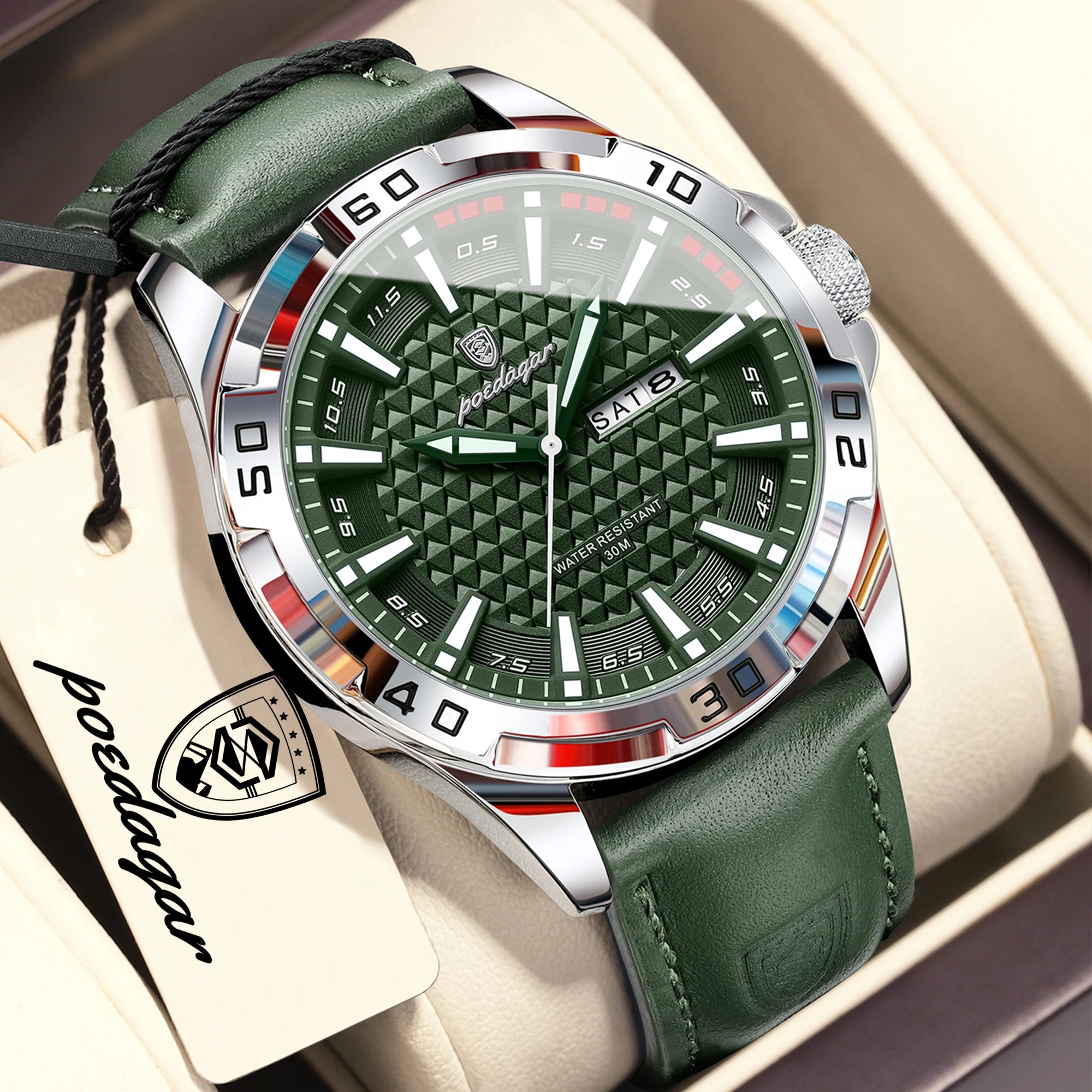 POEDAGAR Original Business Man Wristwatch Waterproof Luminous Date Week Casual Watch For Men Quartz Leather Luxury Fashion Men's Watches Reloj