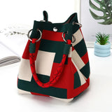 Korean Style Mini Knit Tote Bag Women Striped Crochet Bucket Handbag Lightweight Summer Daily Shoulder Purse For Vacation