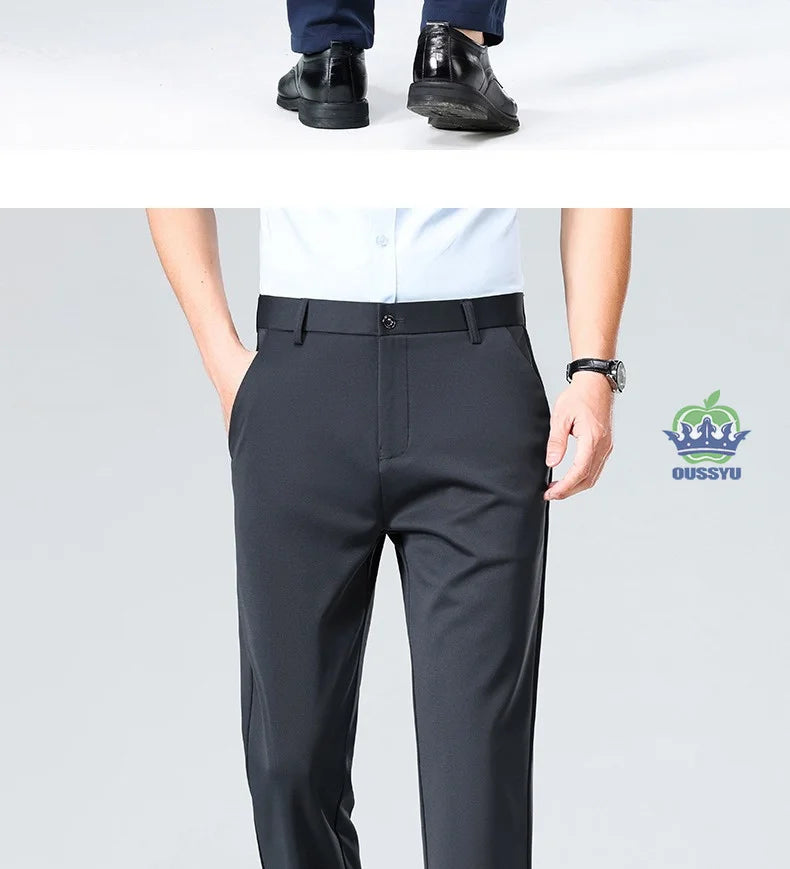 Men's Stretch Suit Pants — Slim Straight Business Formal Trousers