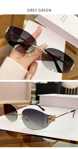 Oversized Rimless Oval Sunglasses – UV400 Metal Frame