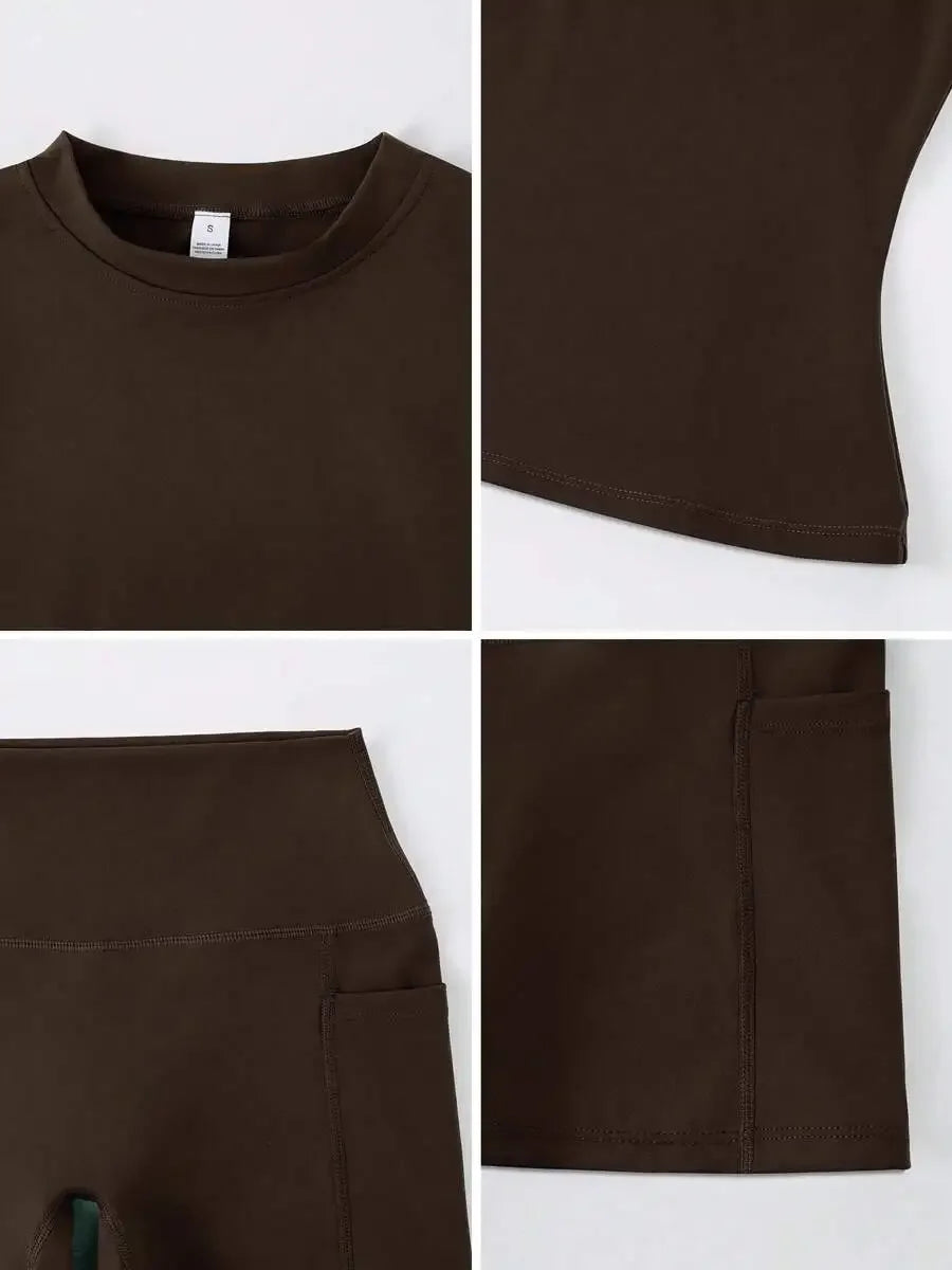 Women's Sculpting Sports Short Sleeve & High-Waist Shorts Set