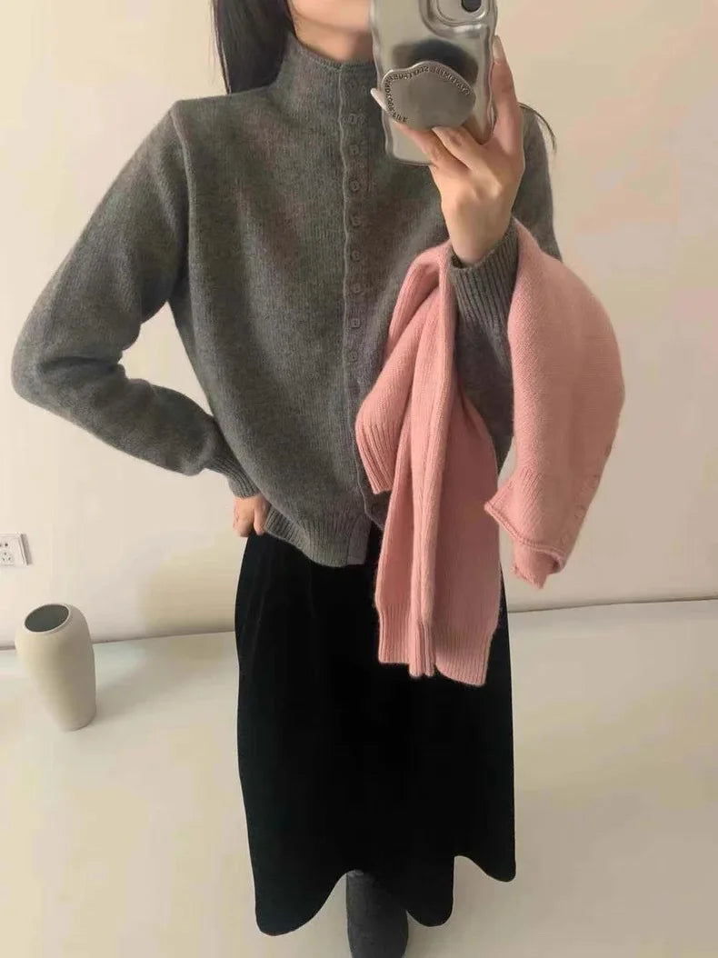 Women's Stand Collar Knit Cardigan Sweater