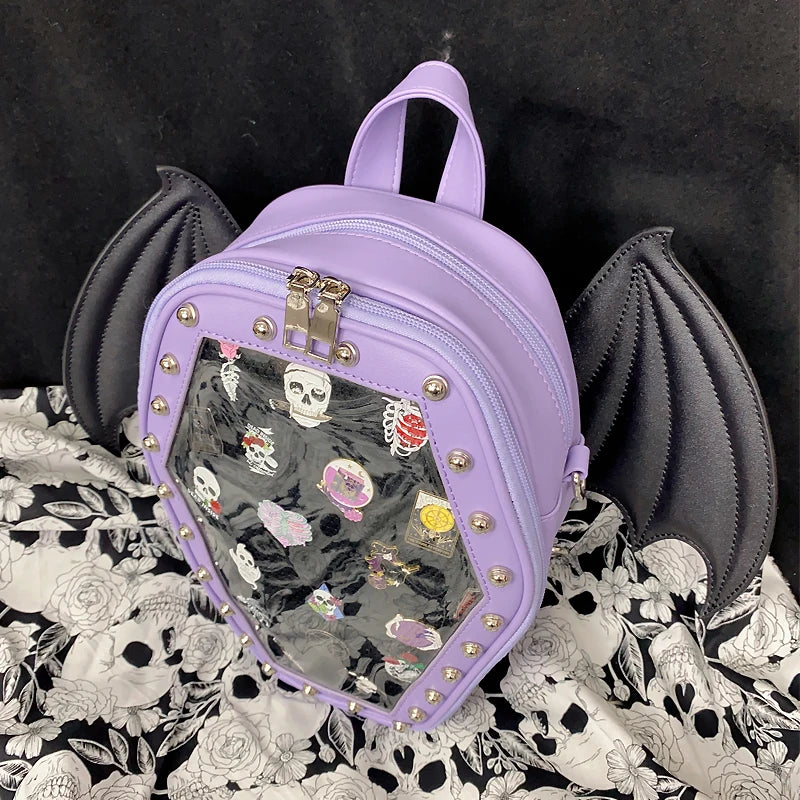 Gothic Punk Coffin Shape Ita Bag Women Clear Backpacks Dark Lolita Handbag and Shoulder Bag Girls Cosplay Designer 2 Insert