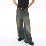Men's Washed Blue Loose Straight-Leg Jeans