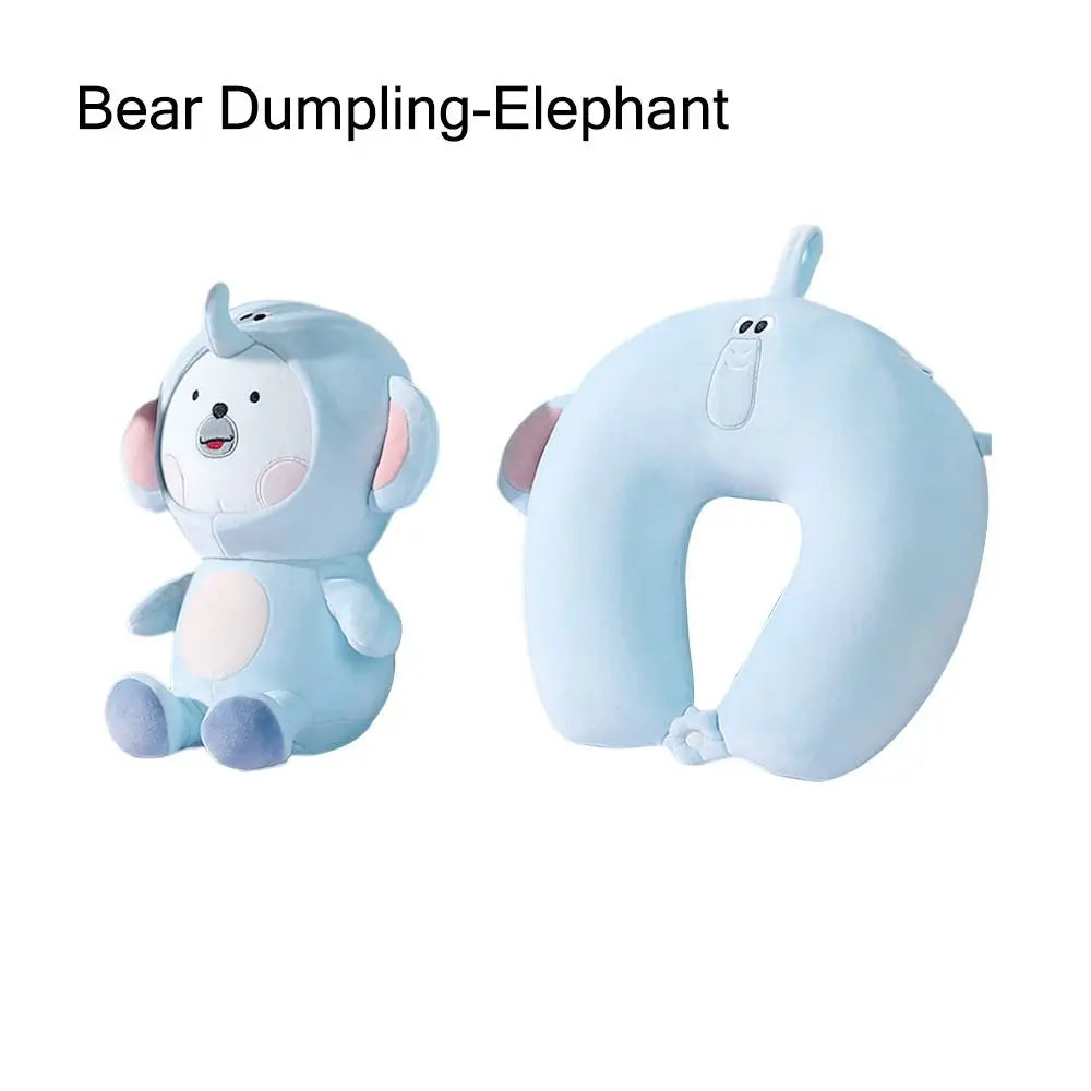 2-in-1 Cartoon Animal Travel Neck Pillow | U-Shape
