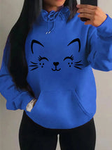 Women's Playful Cat Graphic Fleece Hoodie