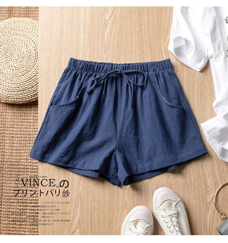 High-Waisted Linen-Style Bow Sash Shorts