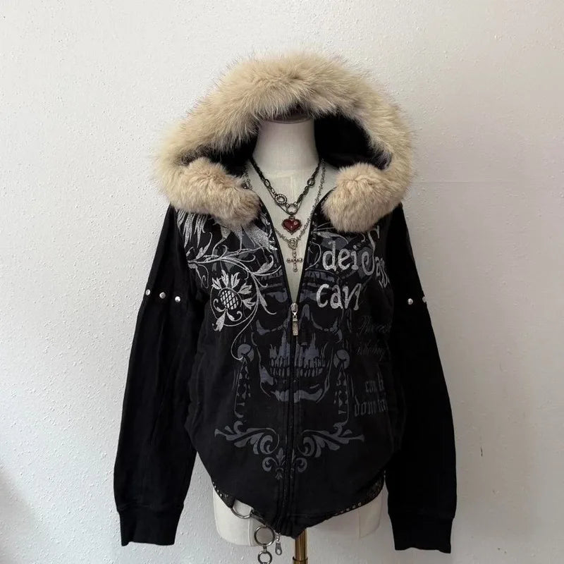 Y2K Gothic Oversized Zip-Up Hoodie