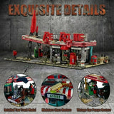 Movie Game Red Abandoned Gas Station Architecture Doomsday House Modular Building Blocks Model Kit Adult DIY Gift 2221PCS