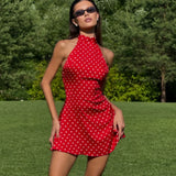 Fashion Polka Dot Mini Dress For Women Elegant Bow Tie Neck Short Sleeve Waist Slim Dress Lady 2026 Spring Summer Chic Vestidos