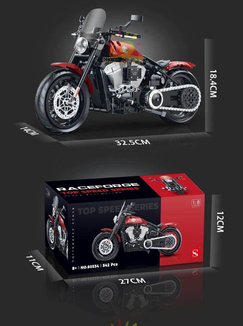 HUIQIBAO 1:8 Classic Motorbike Building Blocks High-tech Model Moto City Racer Bricks Toy for Kid Boy Children Adult MOC Car Set