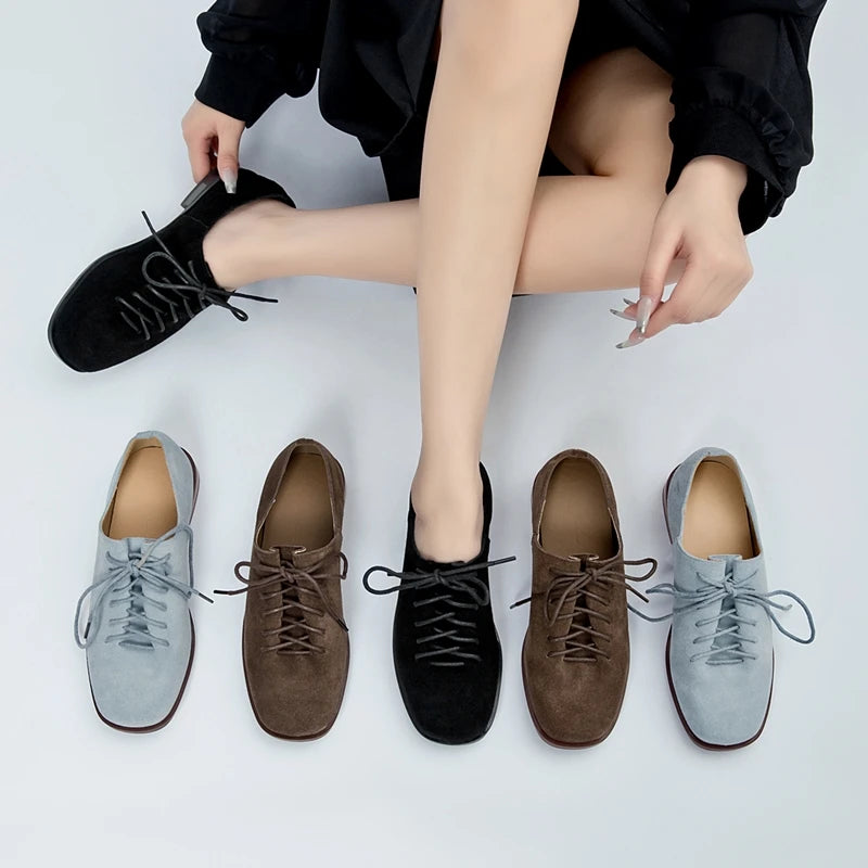 AIYUQI Women's Genuine Leather Lace-Up Oxford Loafers