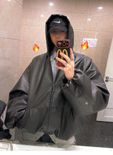 Men’s Oversized Hooded Faux Leather Jacket