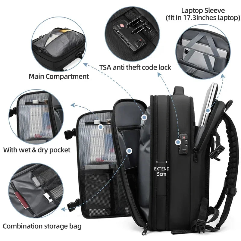 Vacuum Compression Travel Backpack – 17" Laptop & Adventure Ready