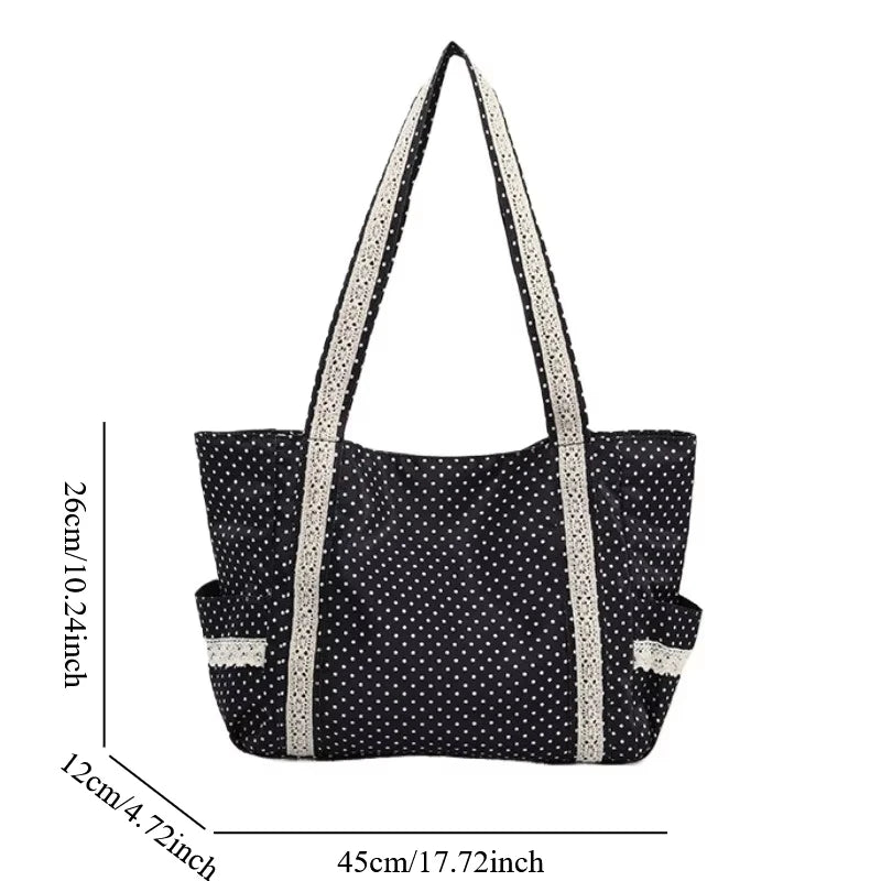 Vintage Canvas Lace Shoulder Bag – Elegant Tote