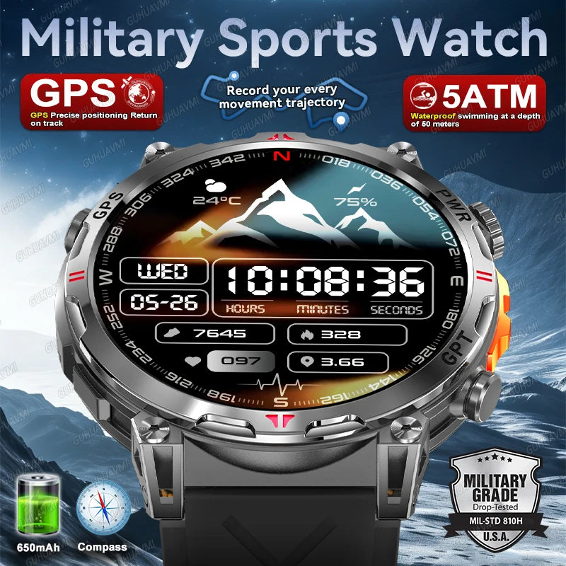 New Upgrade GPS Outdoor Sports SmartWatch Men With 5ATM Swim Compass Altimeter 1.56" AMOLED Heart Rate Bluetooth Call Smartwatch