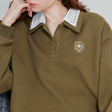 Women’s Green Colorblock Collared Sweatshirt