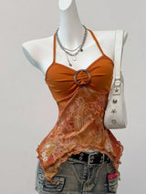 Women's Printed Mesh Halter Top