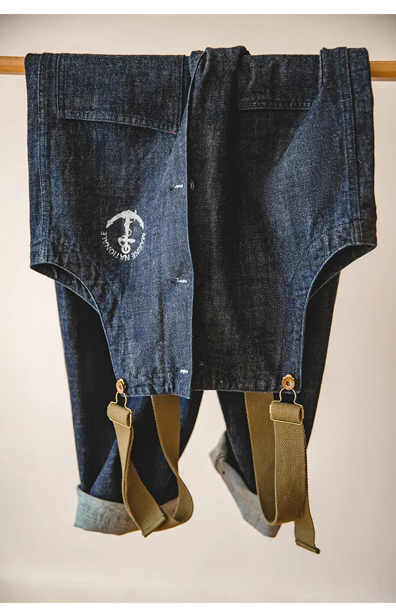 Maden Vintage Unisex Denim Overalls – Navy Baggy Fit