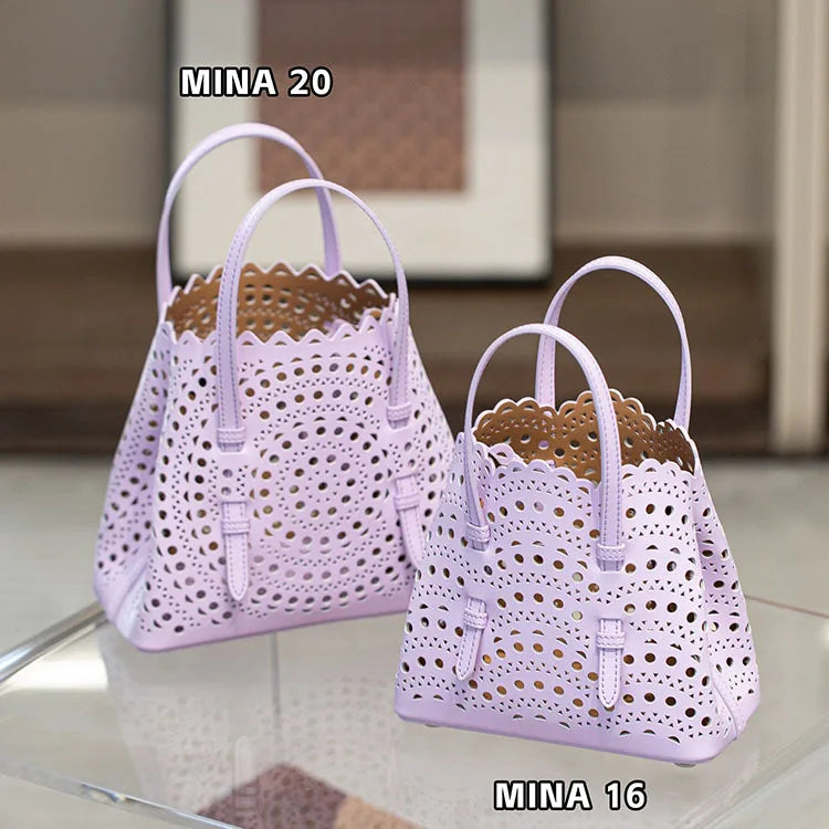 New Tote Bag French Cowhide Handmade Bag Niche Laser Engraved Hollow Leather Vegetable Basket Bag Casual Versatile Temperament