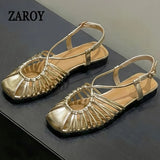 Women's Narrow Band Roman Flat Sandals — Buckle Strap Gladiator Beach Shoes