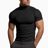 Men's compress T-shirts summer solid color short-sleeved men tops fashion yoga clothes men's tight turtleneck T-shirt