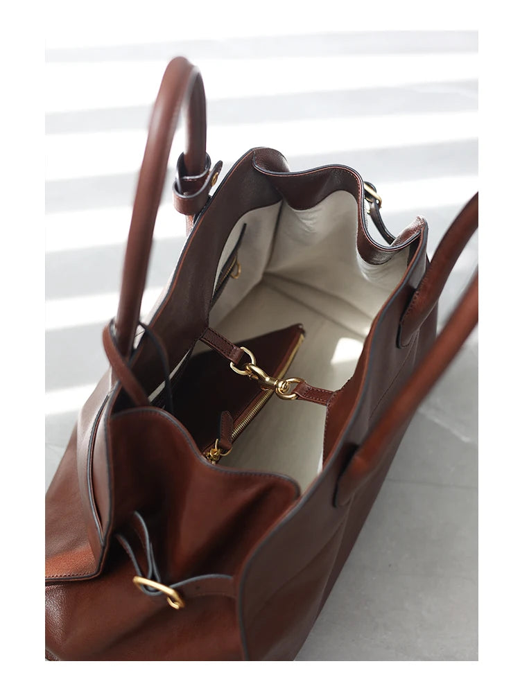 Women's Vegetable-Tanned Cowhide Leather Tote Bag