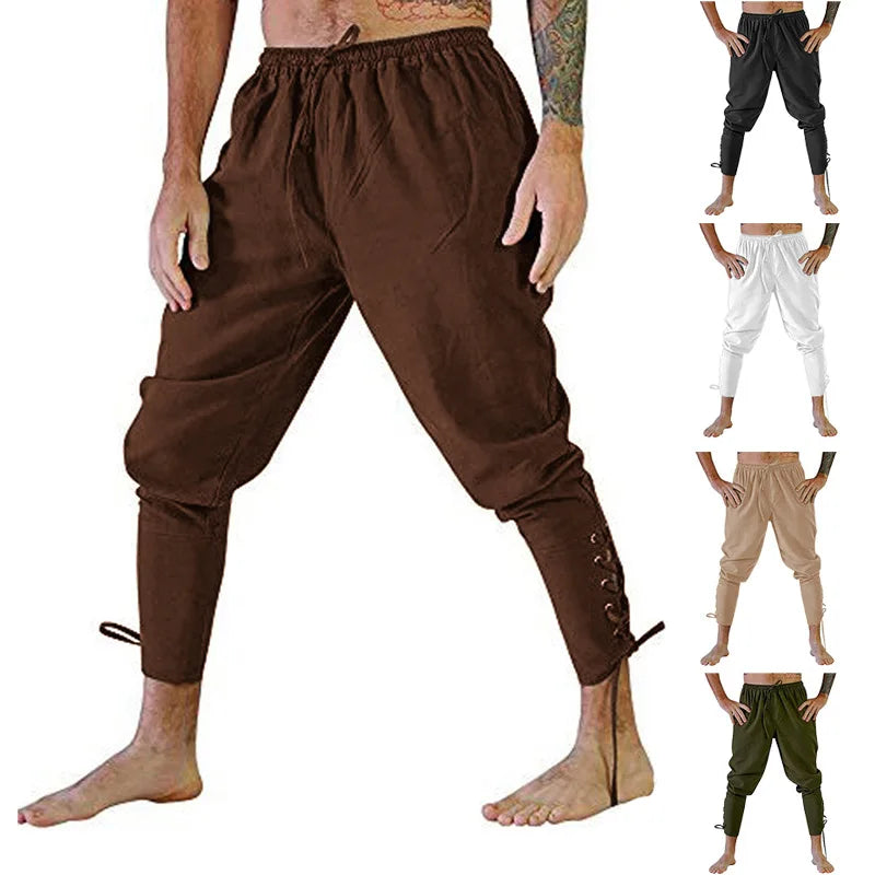 Pirate Pant Viking Costume for Men Renaissance Medieval Pants Drawstring Shorts Halloween Costume Adult Cosplay