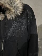 Y2K Aesthetic Faux Fur Zip-Up Hoodie