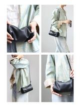 Full Grain Leather Soft Balck Small Size Crossbody Bags For Women Luxury Adjustable Shoulder Strap Underarm Bag Portable Handbag