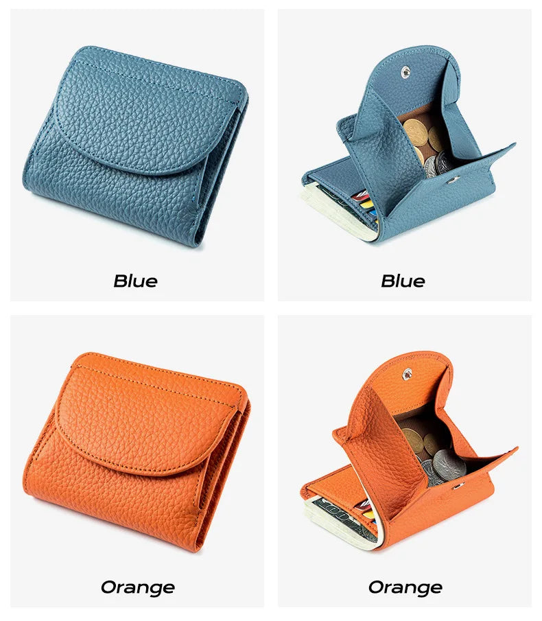 New Women Genuine Leather Mini Wallet RFID Folding Simple Ultra-thin Small Soft Cowhide Wallet Female Card Holder Coin Bags