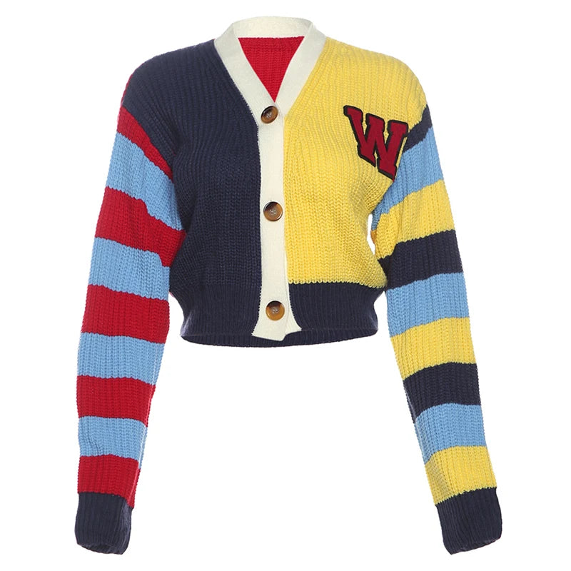 Y2K Letter Print Patchwork Cardigan