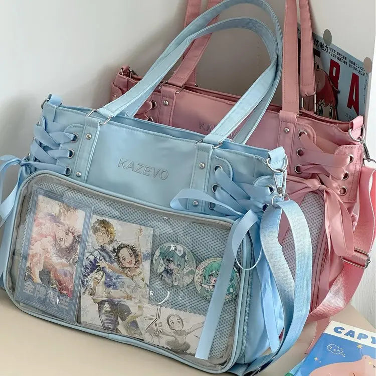 Italife Luxury Large Ita Bag with Ribbon ACG Display Women Blue Big Clear Shoulder Bag with Pin Insert Girl Pink Itabag Bow H201