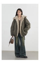 Women's Hooded Down Jacket with Faux Fur Collar