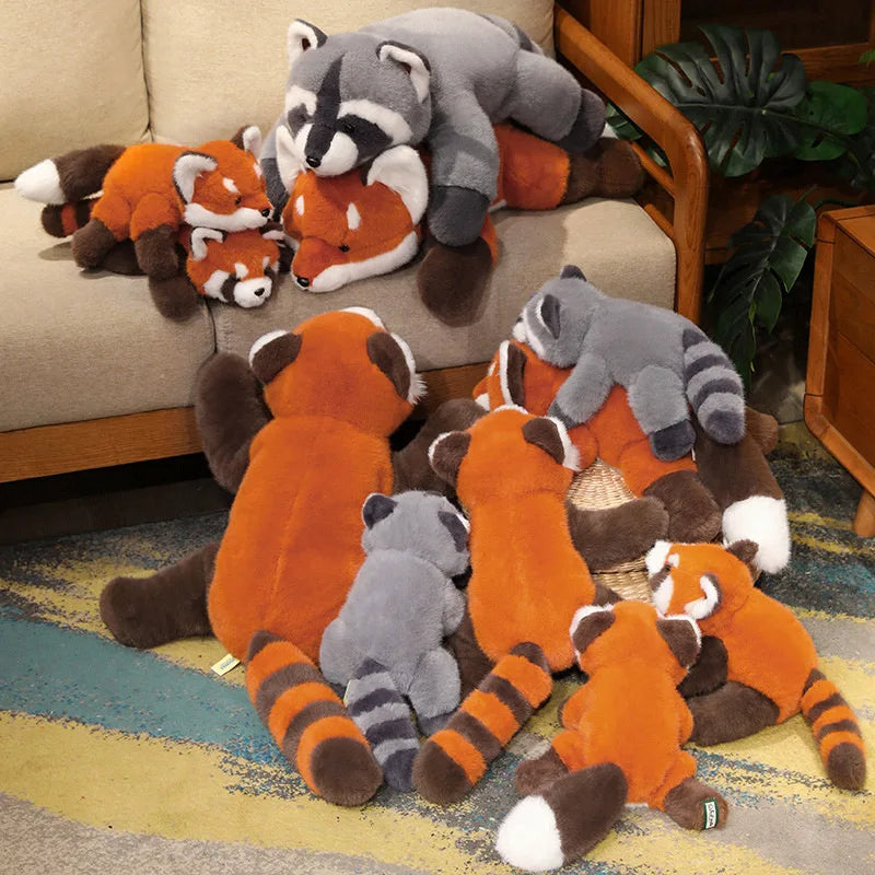 New Stuffed Anime Figure Doll Turned Red Panda Plushie Doll Fluffy Hair Red Raccoon Animals Hug Throw Pillow