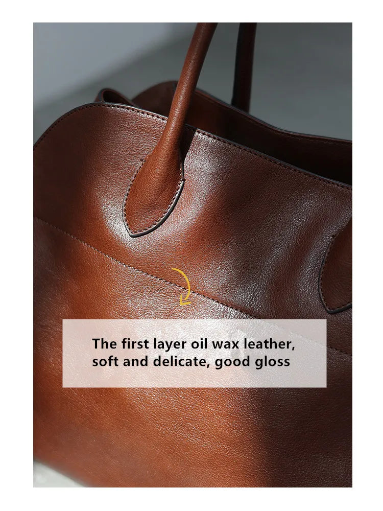 Women's Vegetable-Tanned Cowhide Leather Tote Bag