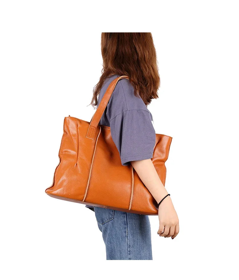 Women's Large Capacity Cowhide Handbag Female Retro Fashion Luxury Bags Ladies Real Natural Cow Leather Shoulder Bag for Lady