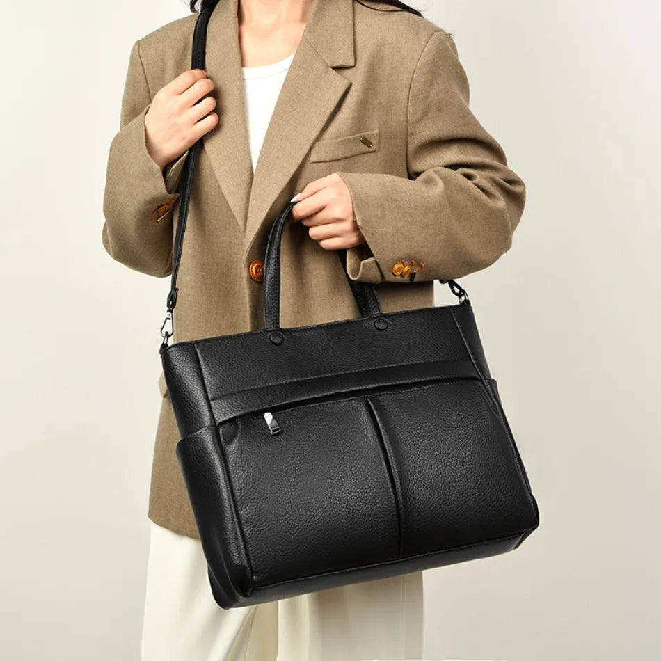 14'' Laptop Business Commuting Handbag Top Quality Materials Ladies Handbag Female Shoulder Bag Put in A4 Magazine and Notebook
