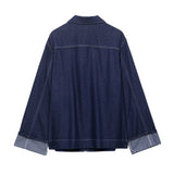 Chic Blue Denim Jacket – USA-Made Casual Lapel Outerwear with Pockets