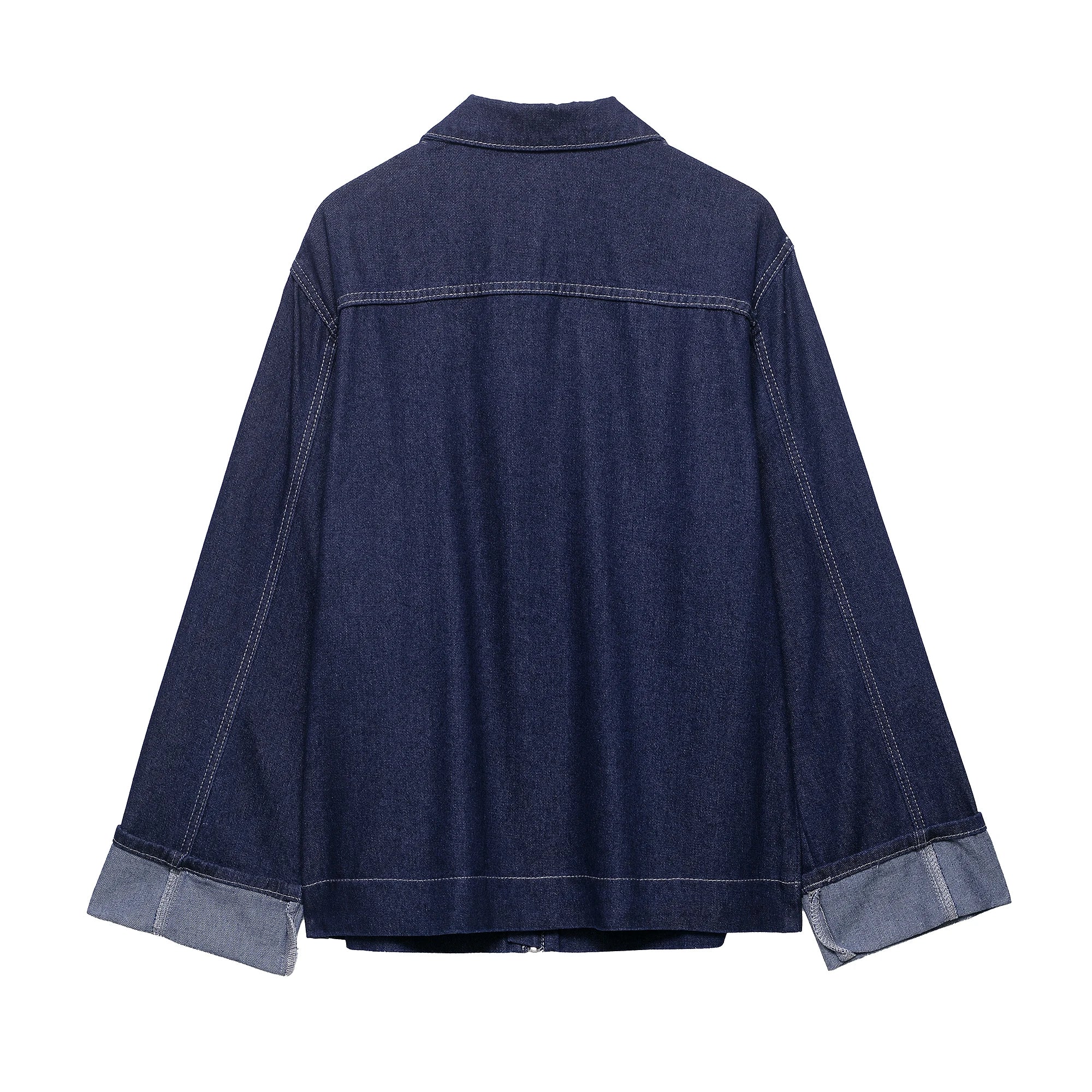 Chic Blue Denim Jacket – USA-Made Casual Lapel Outerwear with Pockets