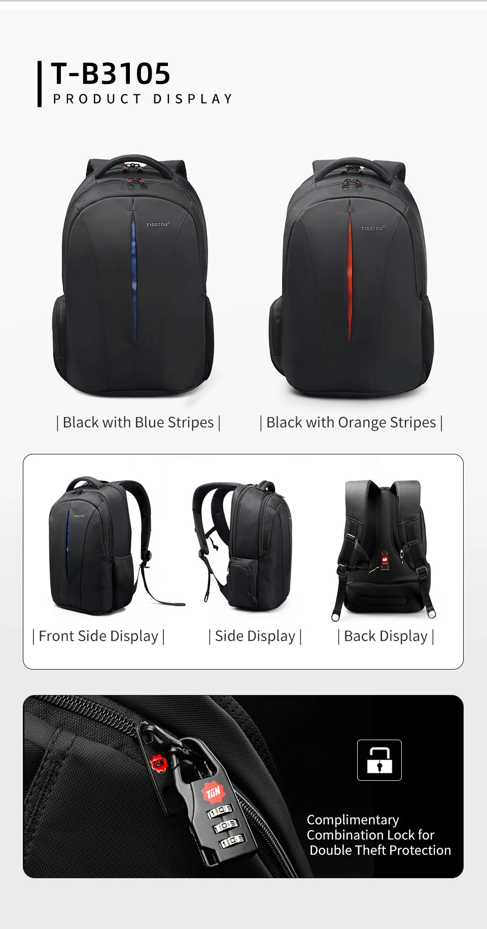 Tigernu Travel Backpacks 14-15.6-17'' Laptop Backpack For Men TSA Anti Theft Backpack Nylon Backpacks Bag For Schoolbag Knapsack