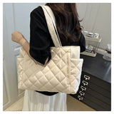 Multi Pocket Women Mailman Bag Diamond Patterned Cotton Clothing Shoulder Bag Large Capacity Tote Bag Casual Nylon Shoulder Bag
