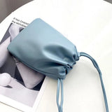 Portable Pu Leather Women Handbags Solid Flap Large Capacity Crossbody Bags Candy Color Mini Bucket Bag