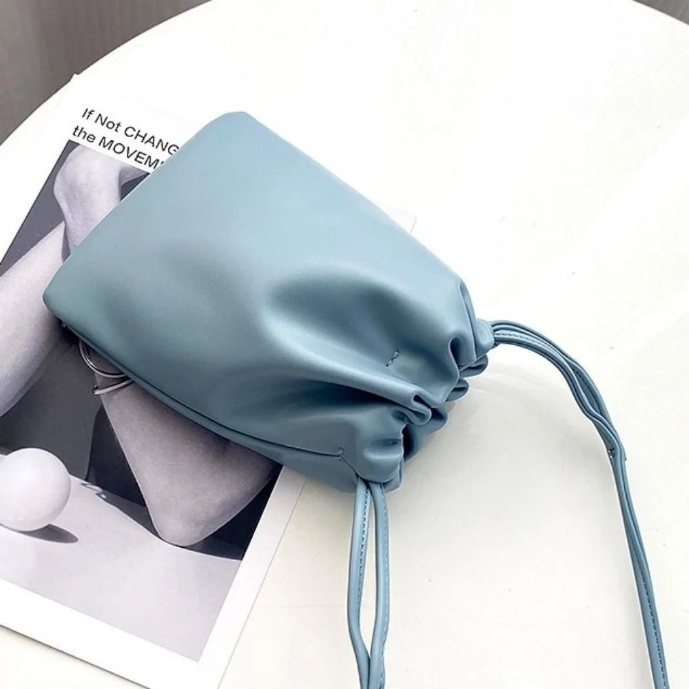 Portable Pu Leather Women Handbags Solid Flap Large Capacity Crossbody Bags Candy Color Mini Bucket Bag