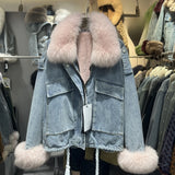 Women's Fox Fur Denim Winter Jacket – 2025 USA Streetwear Edition