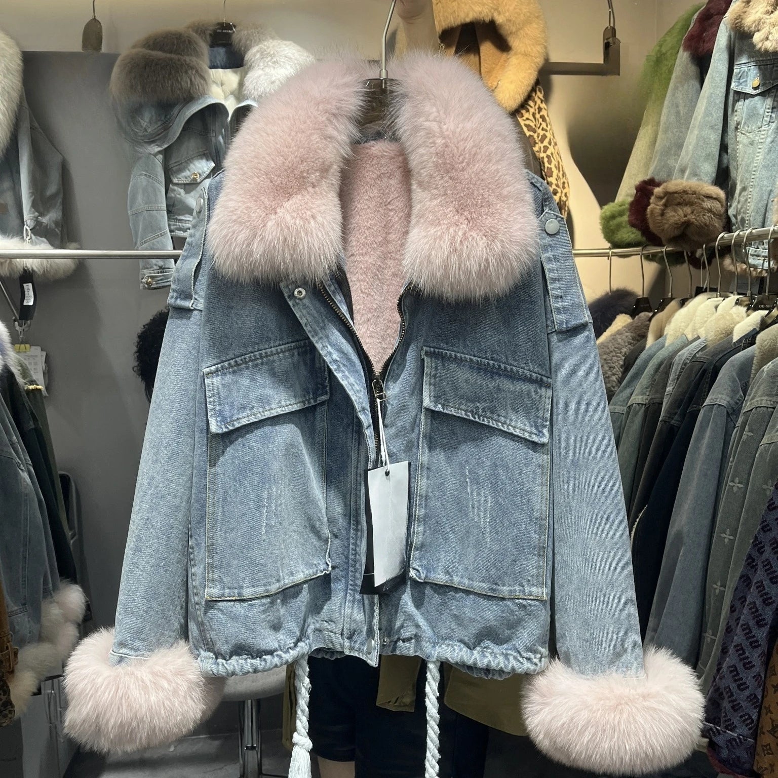 Women's Fox Fur Denim Winter Jacket – 2025 USA Streetwear Edition