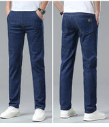 Light Blue Classic Business Casual Cotton Pants Fashion Breathable Denim Elastic Trousers Brand Men's Clothing Straight Jeans
