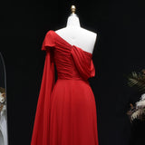 Sharon Said Red Off-Shoulder Satin Evening Gown with Bow Cape