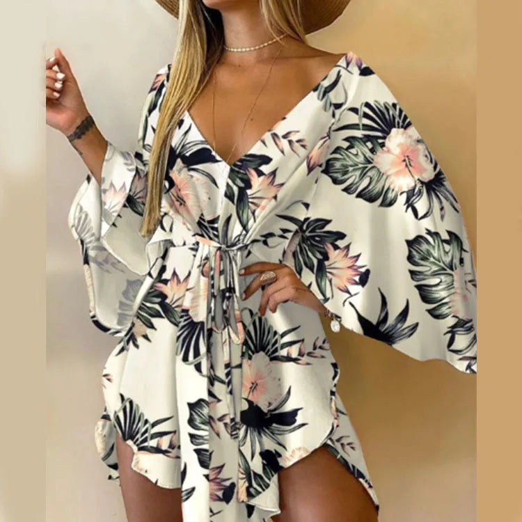 Bohemian Floral V-Neck Mini Dress